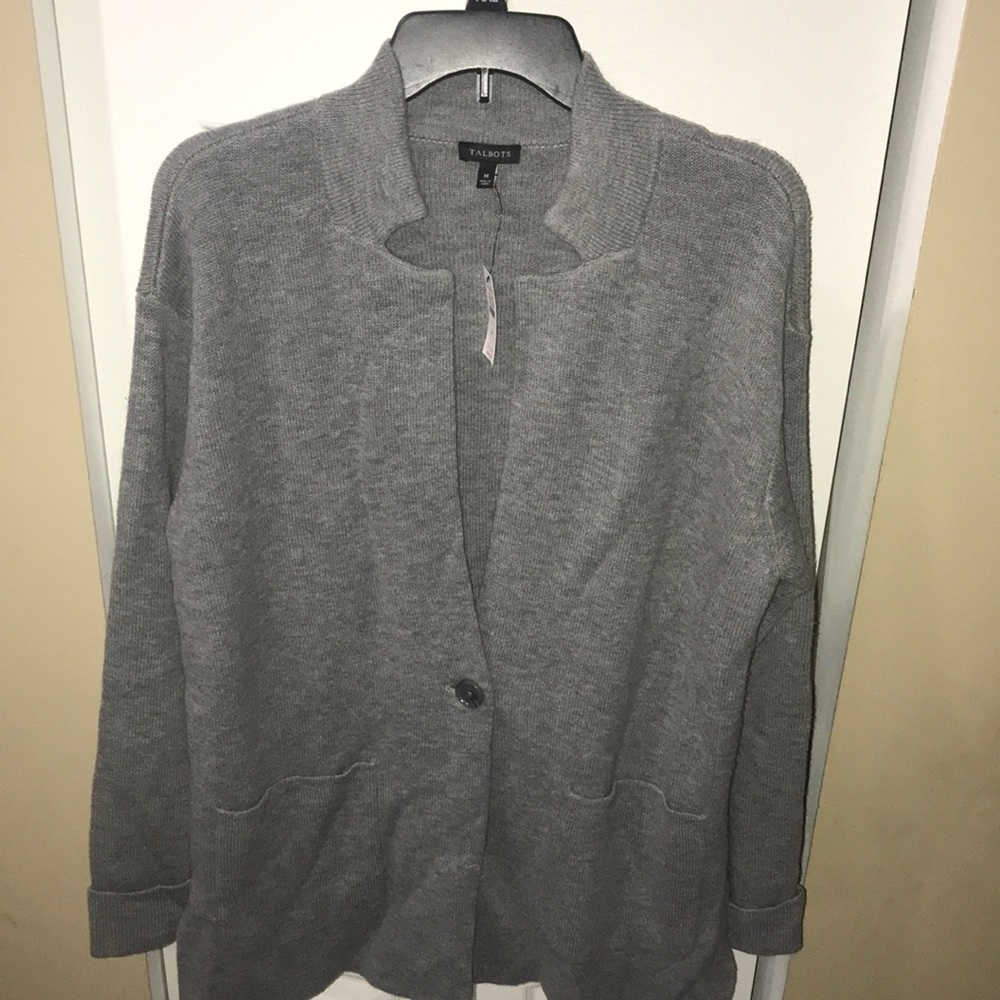 Talbots Light Gray Button-Front Long Cardigan Jacket - Picture 2 of 6